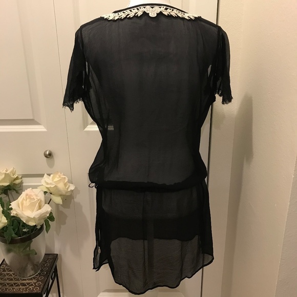 LEAVES OF GRASS NY Black & White Sheer Tunic Top - Picture 2 of 8